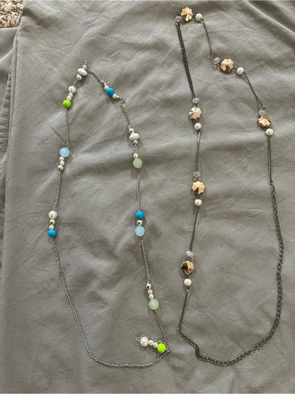 Multi-Bead Long Layering Necklace in Turquoise, Green & Gold